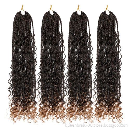 Crochet Box Braids Curly Ends Synthetic Ombre Crochet Braiding Hair Extensions New Goddess Box Braids Crochet Hair